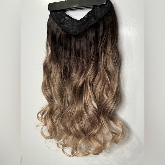 24 In One Piece  U Shape Clip In Wavy Extensions Balayage hair Style - dark root - Picture 3 of 12